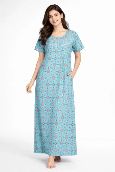 Women's Cotton Zipper Nighty, Prill Style, Seafoam Green